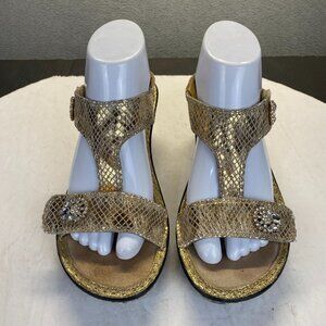 Alegria Lara Womens Size EUR 37 Leather Wedge Sandals LAR-669 Gold Snake